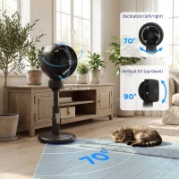 HOMCOM Air Circulator Fan Pedestal Cooling Fan with 3 Speed 3 Mode and Remote Control, 9 Inch, Black(m-6)