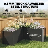 Outsunny Podwyższona grządka w kształcie litery L, odporna na warunki atmosferyczne, wykonana z ocynkowanej stali, 150 x 150 x 55 cm, czarna(m-5)