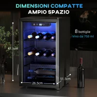 HOMCOM Cantinetta Vino Refrigerata 24 Bottiglie 68L Temperatura Regolabile 4-16℃ con Vetro Anti UV, Ripiani, Nera(m-3)
