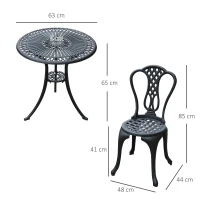 Outsunny 3 Piece Patio Bistro Set, Cast Aluminium Garden Outdoor Furniture Table and Chairs, Shabby Chic Style(m-3)