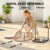 Outsunny Garden Chairs Set of 2, Rattan Garden Dining Chairs with String Back Armrests, Cushions, Natural Wood Finish(m-8)