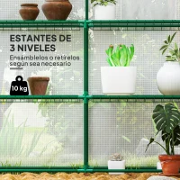 Outsunny Invernadero de Exterior con 12 Estantes Puerta Enrollable Cubierta de PE y Marco de Acero 140x213x190 cm Blanco(m-4)