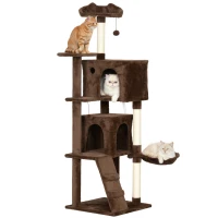 PawHut Árbol Rascador para Gatos 160 cm con Plataformas Cama 2 Cuevas Hamaca Escalera Postes de Sisal Marrón(m-10)