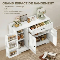 HOMCOM Buffet cuisine, meuble de rangement avec tiroir, 3 portes à fermeture douce, racks-porte et étagères réglables, blanc(m-4)