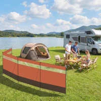 Outsunny Camping Windbreaker with Clear Windows, Carry Bag and Steel Poles, for Beach Caravan Campervan, 725 x 140cm, Orange(m-8)