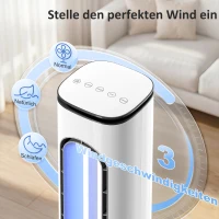 HOMCOM Bladvrije torenventilator voor slaapkamer, 35 dB stille staande ventilator met 50° oscillatie, LED‑verlichting, 3 snelheden, 15‑uur timer, Wit(m-6)