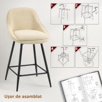 HOMCOM Set 2 Scaune de Bar cu Spătar și Brațe Rotative din Catifea Bej(m-4)
