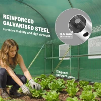 Outsunny Walk-in Greenhouse with Shelves, Polytunnel Greenhouse with Roll-Up Door, 6 Mesh Windows,198 x 275 x 191 cm, Green(m-5)