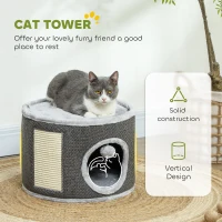 PawHut 30cm Cat Condo Barrel Tower, Small Cat Tree for Indoor Cats with Plush Platform, Toy Ball, Dark Grey(m-4)