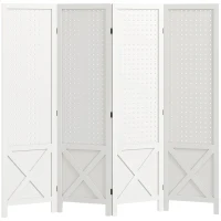 HOMCOM Paravan interior din lemn 4 panouri separator de cameră pliabil panou perforat 152 x 1,7 x 144,5 cm alb(m-1)