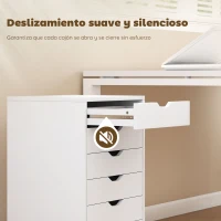 HOMCOM Cajonera Escritorio Archivador Móvil con 6 Cajones Ruedas Guías Deslizantes Silenciosas para Oficina Casa Blanco(m-5)