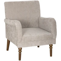 HOMCOM Fauteuil de salon, canapé 1 place avec dossier haut, accoudoirs, assise large, pieds en bois d'hévéa, tissu en lin, gris(m-11)