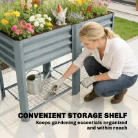 Outsunny Raised Garden Bed with Storage Shelf Steel Elevated Planter Box with Legs for Outdoor Vegetables Flowers(m-7)
