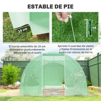 Outsunny Invernadero de Túnel 6x3x2 m con Puerta Enrollable 8 Ventanas de Malla y Estructura de Acero Galvanizado Verde(m-5)