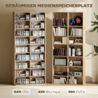 HOMCOM 9-stufiges DVD-Regal mit 18 Fächern und 14 verstellbaren Einlegeböden, Platz für 640 CDs, 360 DVDs oder 430 Blu-rays, Naturholz(m-4)