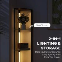 HOMCOM LED Lampa Stojąca ze Szklanymi Półkami, Lampa z 3 Poziomami Jasności, Czarna(m-4)