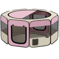 PawHut Parque Plegable para Perros y Gatos Corralito Portátil para Animales Pequeños Impermeable de Tela Oxford Ø120x58cm Rosa