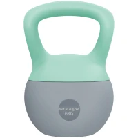 SPORTNOW Pesa Rusa 6 kg Kettlebell Relleno de Arena Metálica y Mango Antideslizante para Entreno en Casa 19x19x28 cm Verde y Gris(m-10)