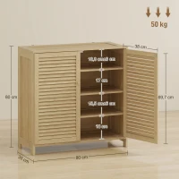 HOMCOM Meuble à chaussures en bambou 14 paires, armoire à chaussures avec portes persiennes et étagères réglables, bois naturel(m-3)