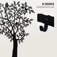 HOMCOM Wieszak ścienny, Wieszak na płaszcze montowany na ścianie, Design drzewa z ptakami, Czarny(m-4)