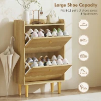 HOMCOM Narrow Shoe Cabinet, Modern Shoe Storage Cabinet with 2 Flip Drawers, Oak(m-5)