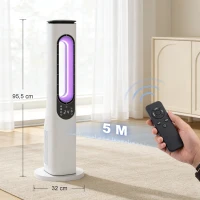 HOMCOM Bladvrije torenventilator voor slaapkamer, 35 dB stille staande ventilator met 50° oscillatie, LED‑verlichting, 3 snelheden, 15‑uur timer, Wit(m-3)