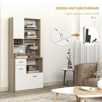 HOMCOM Bufet Înalt de Bucătărie cu Sertar, 3 Dulapuri și 4 Compartimente Deschise, 80x35x180 cm, Alb(m-4)