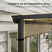 Outsunny Cenador para Exterior 3x3 m con Techo Deslizante Marco de Acero Impermeable y Anti-UV para Terraza Patio Beige(m-6)