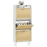 HOMCOM Meuble à chaussures 3 portes abattants étagère effet résine tressée design bohème 65 x 24,5 x 153 cm blanc(m-11)