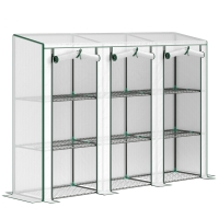 Outsunny Invernadero de Exterior de 3 Niveles con Puerta Enrollable con Cremallera 9 Estantes Cubierta de PE 215x46x151cm Blanco