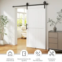 HOMCOM Ușă Glisantă în Stil Rustic cu Șină și Mâner din Lemn și Oțel, 106,6x213,4 cm, Alb și Negru(m-5)