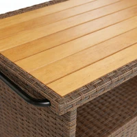 Outsunny Carrinho de Serviço em Rattan com Tampo de Eucalipto FSC, Prateleira, Rodas e Pegador Lateral 95 x 54 x 84 cm(m-6)