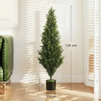 HOMCOM Set of 2 Decorative Artificial Plants Cypress in Weighted Pot, Fake Plant with 1092 Leaves, 120 cm(m-3)
