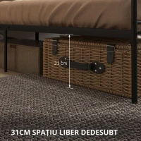 HOMCOM Structura Pat Matrimonial din Otel cu Sipci Integrate, Tetiera si Tablie, 160x200cm(m-7)