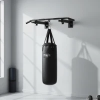 HOMCOM Barras de Dominadas para Pared Colgador de Saco de Boxeo 2 en 1 Entrenamiento Muscular Pull Up para Casa Carga Máxima 150 kg Negro(m-8)