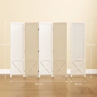 HOMCOM Paravan interior din lemn 4 panouri separator de cameră pliabil panou perforat 152 x 1,7 x 144,5 cm alb(m-3)