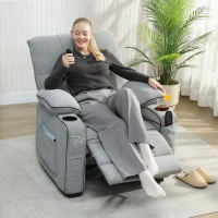 HOMCOM Electric Massage Recliner Armchair with Vibration, Heat, Whisper-Quiet Motor, Memory Function, Velvet Power Reclining Chair with Spring Pack, USB Port, Footrest, Side Pockets, Cup Holders, Grey(m-2)