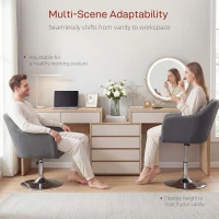 HOMCOM Swivel Linen Fabric Accent Chair for Living Room Contemporary Vanity Armchair with Adjustable Height Thick Cushion Lumbar Support Armrest for Bedroom Office Dark Grey(m-6)