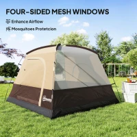 Outsunny 3-4 Person Camping Tent, Easy Set Up 3-4 Man Tent w/ Sewn-in Groundsheet, Waterproof Dome Tent w/ Mesh Windows, Brown(m-6)