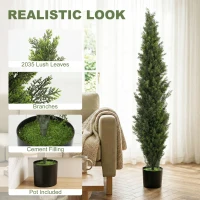 HOMCOM Set of 2 Decorative Artificial Plants Cypress in Weighted Pot, Fake Plant with 2035 Leaves, 150 cm(m-4)