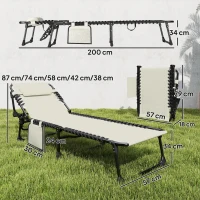 Outsunny Set de 2 Tumbonas Plegables con Reposacabezas Bolsillo Lateral y Respaldo Reclinable en 5 Posiciones Blanco Crema(m-3)