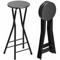 HOMCOM Set 4 Sgabelli Bar Pieghevoli con Doppio Poggiapiedi, in Legno e Acciaio, 34x30x70 cm, Nero(m-11)