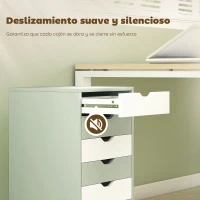 HOMCOM Cajonera Escritorio Archivador Móvil con 6 Cajones Ruedas Guías Deslizantes Silenciosas para Oficina Casa Verde(m-5)