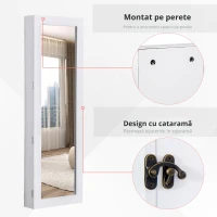 HOMCOM dulap bijuterii cu oglinda, 37x9.5x121 cm, neagra(m-4)