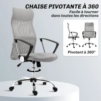 HOMCOM Fauteuil de bureau manager dossier ergonomique hauteur assise réglable pivotant tissu maille 63x65x119109-119cm gris(m-5)