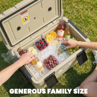 Outsunny 42.6L Insulated Cool Box, Lightweight Portable Ice Cooler with Handle, Lid and Drain Valve, Khaki(m-5)