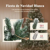HOMCOM Árbol de Navidad Artificial 150 cm con 581 Ramas con Nieve 44 Piñas y Soporte Metálico Plegable Fácil Montaje Verde(m-5)