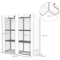 Outsunny Serra da Giardino con 2 Porte Avvolgibili, Scaffale a 3 Ripiani e Tasche Laterali, Bianco e Grigio(m-3)