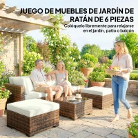 Outsunny Conjunto de Jardín Exterior de Ratán de 6 Piezas con Silla Esquinero 2 Sillas sin Brazos Reposapiés y Mesa Marrón(m-4)