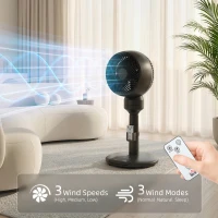 HOMCOM Air Circulator Fan Pedestal Cooling Fan with 3 Speed 3 Mode and Remote Control, 9 Inch, Black(m-5)